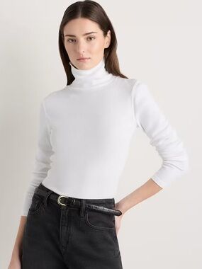 Quince Organic Micro Rib Turtleneck White New